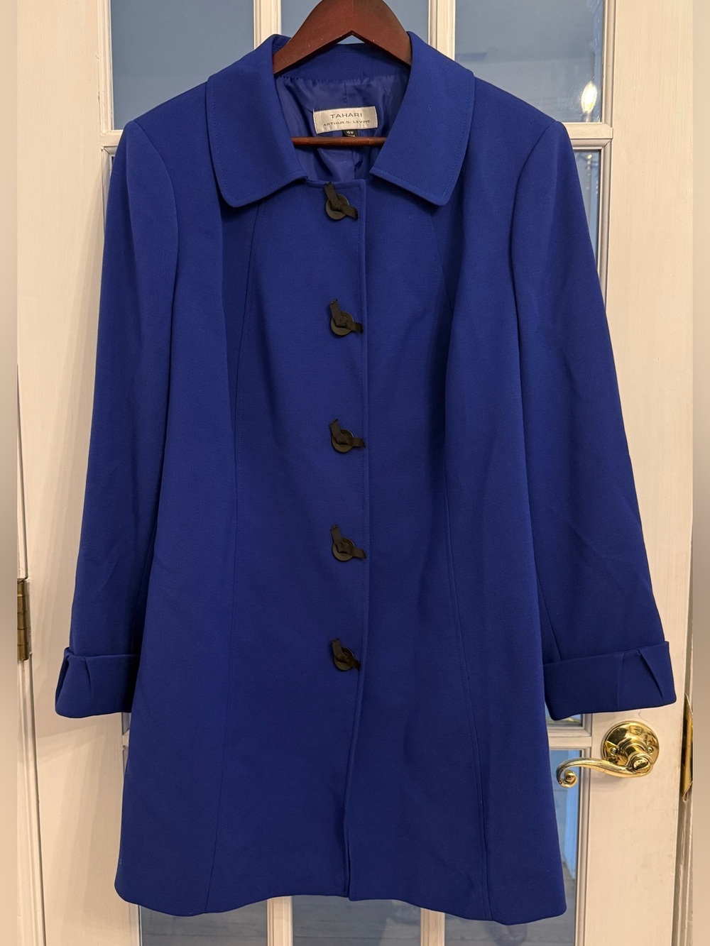 TAHARI Women’s Arthur S. Levine Cobalt Blue A-Line Snap Front Long Coat Size 16W